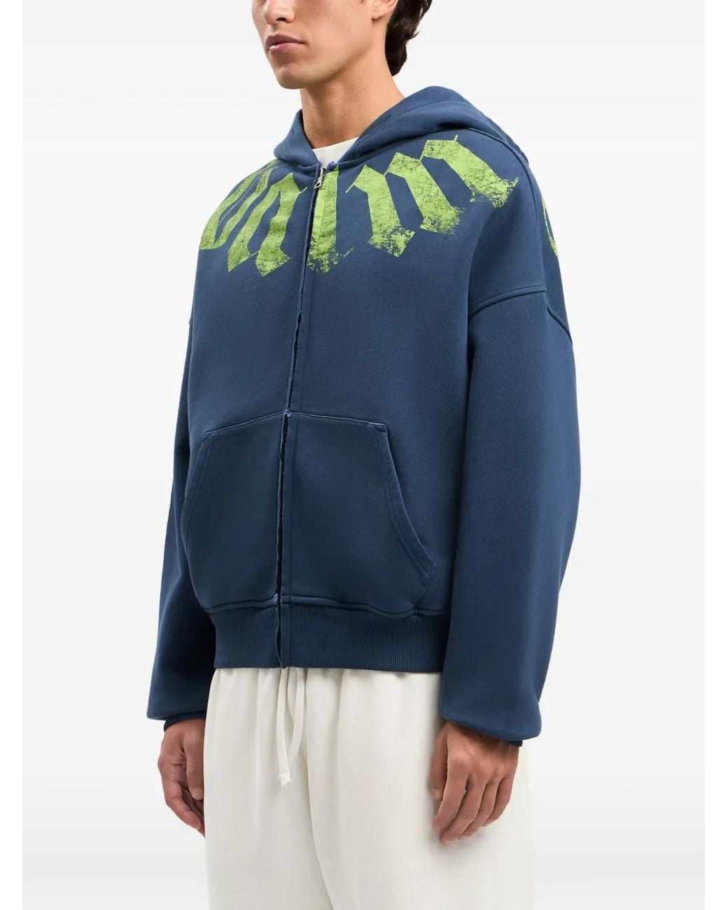 Palm Angels Blue Big Neck Logo Zip Hoodie for men