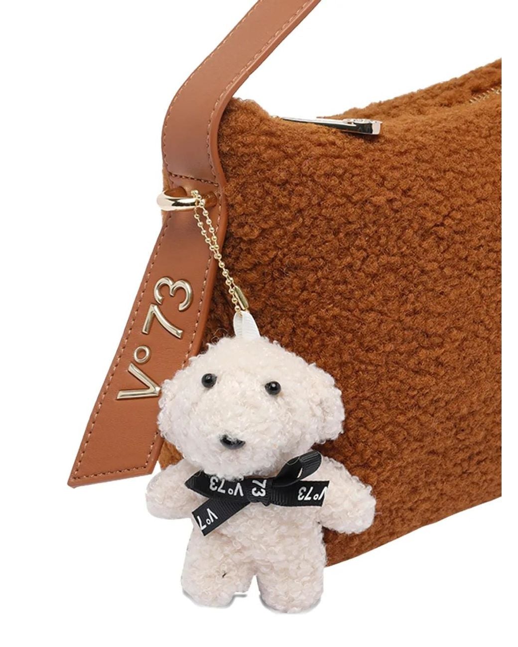 V73 Brown Small Teddy-Charm Shoulder Bag