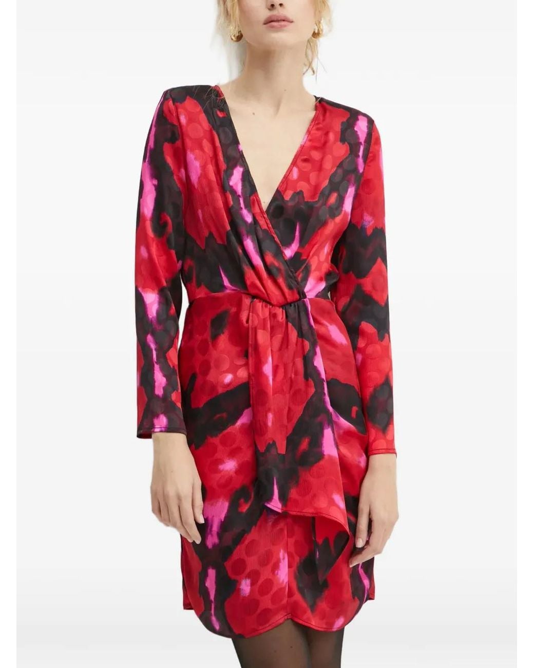 Morgan Red Ryse Patterned Wrap Mini Dress