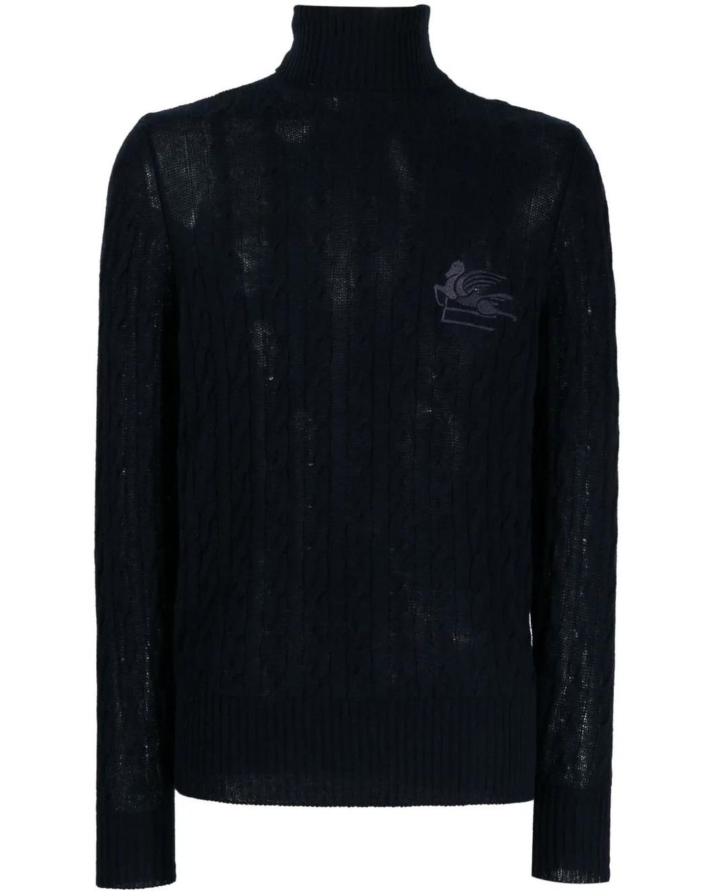 Etro Blue Roll-Neck Cashmere Cable-Knit Jumper for men
