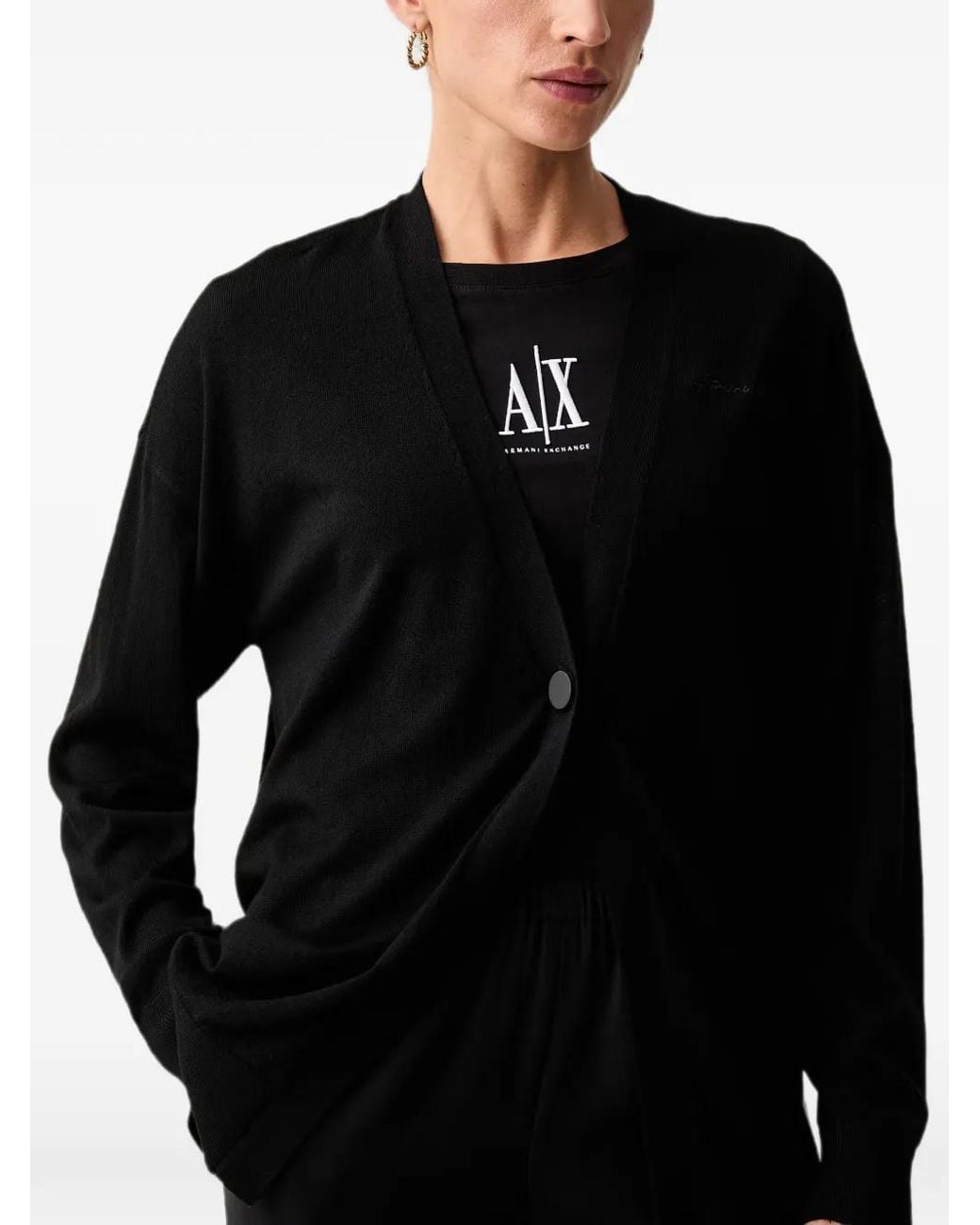 ARMANI EXCHANGE Black V-Neck Logo-Embroidered Cardigan