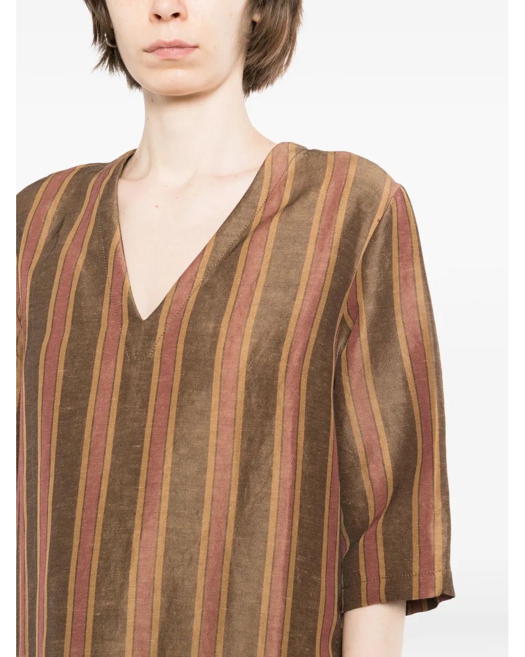 Uma Wang Brown Apostle Striped Dress