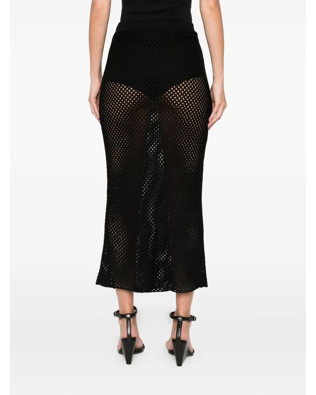 Jonathan Simkhai Black Crochet-Effect Midi Skirt