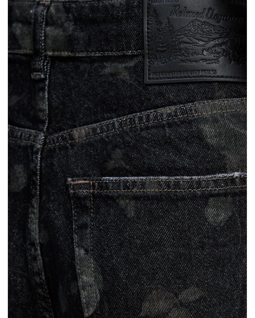 Sisley Black Floral-Print Straight-Leg Jeans