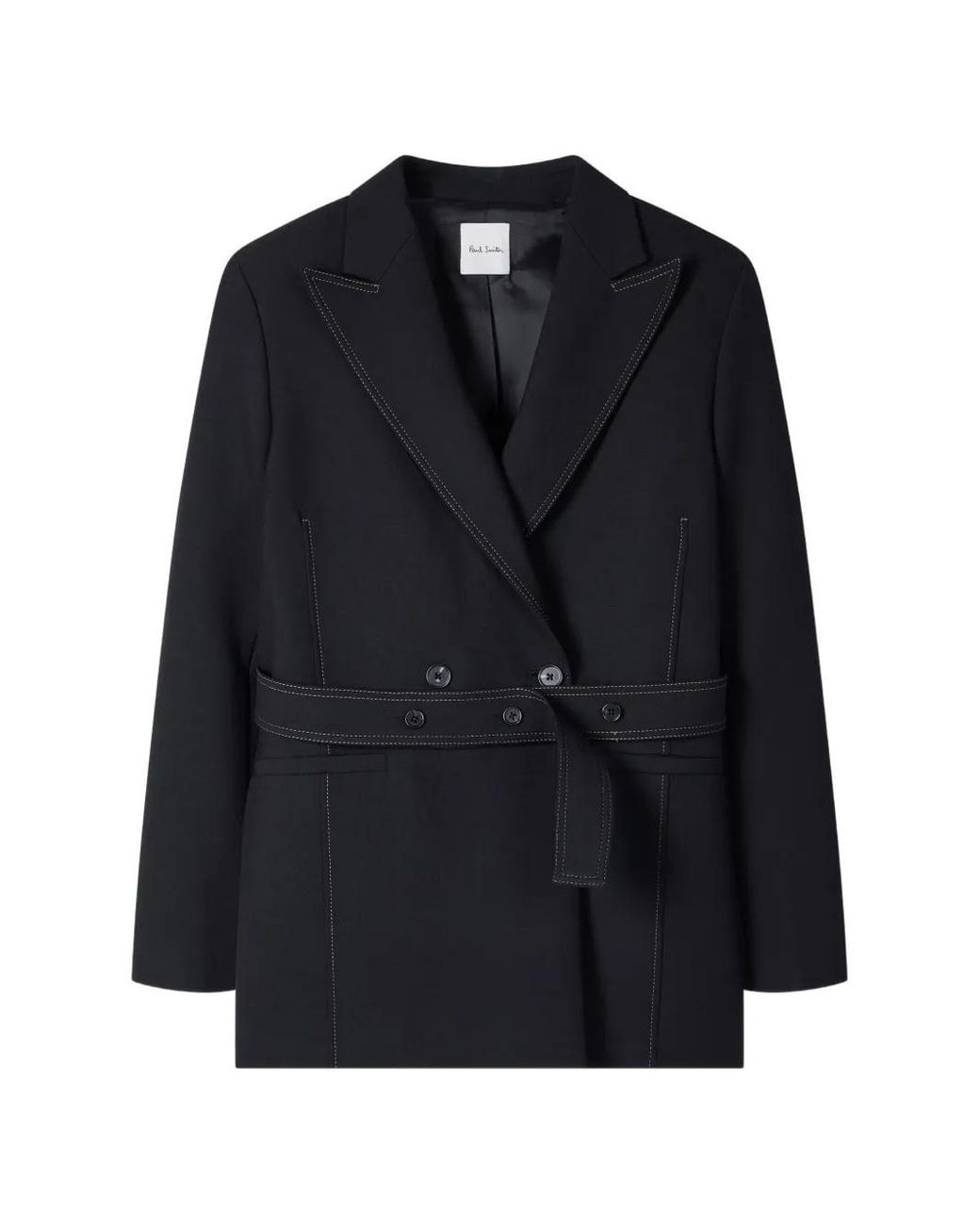 Paul Smith Black Belted Jacket With Contrast Top Stitching