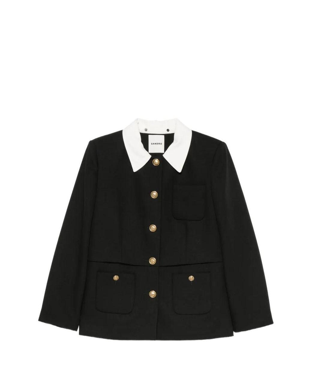 Sandro Black Jacket With Removable Contrast Collar