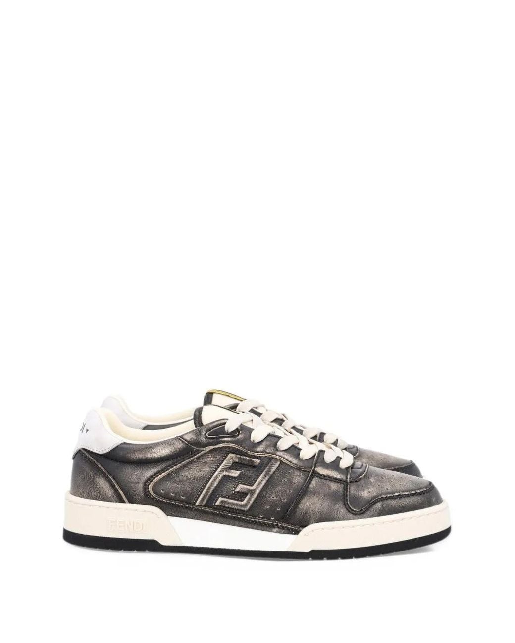 Fendi White Match Distressed-Effect Logo-Patch Sneakers for men