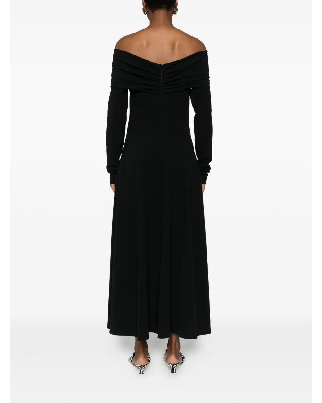 Alberta Ferretti Black Midi Dress With Bardot Neckline And Cut-Out Detail