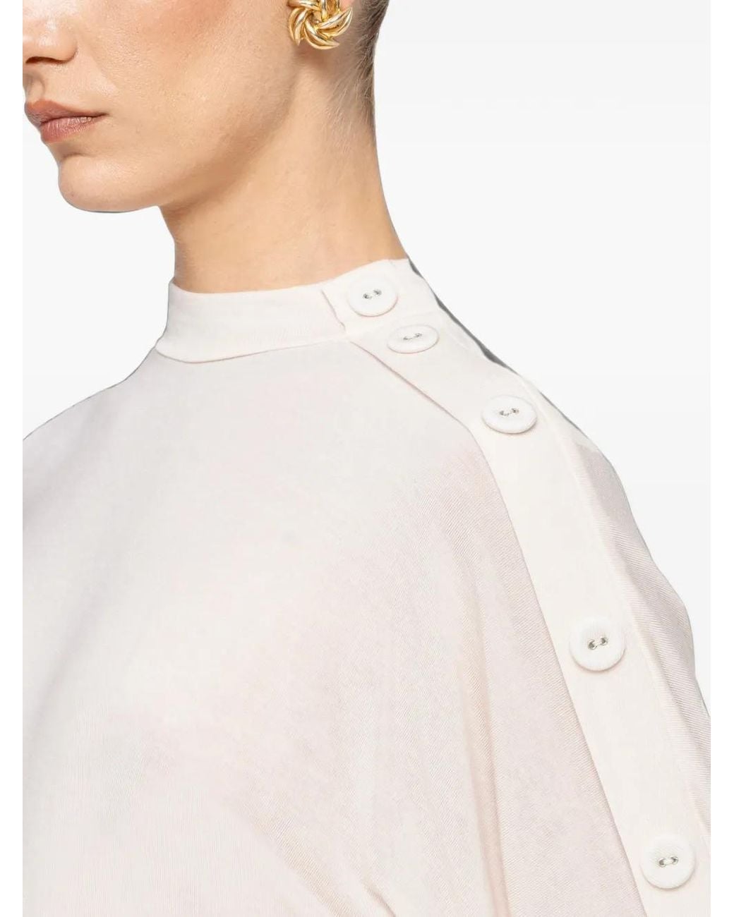 Nissa White Tencel And Wool Button-Detail Top