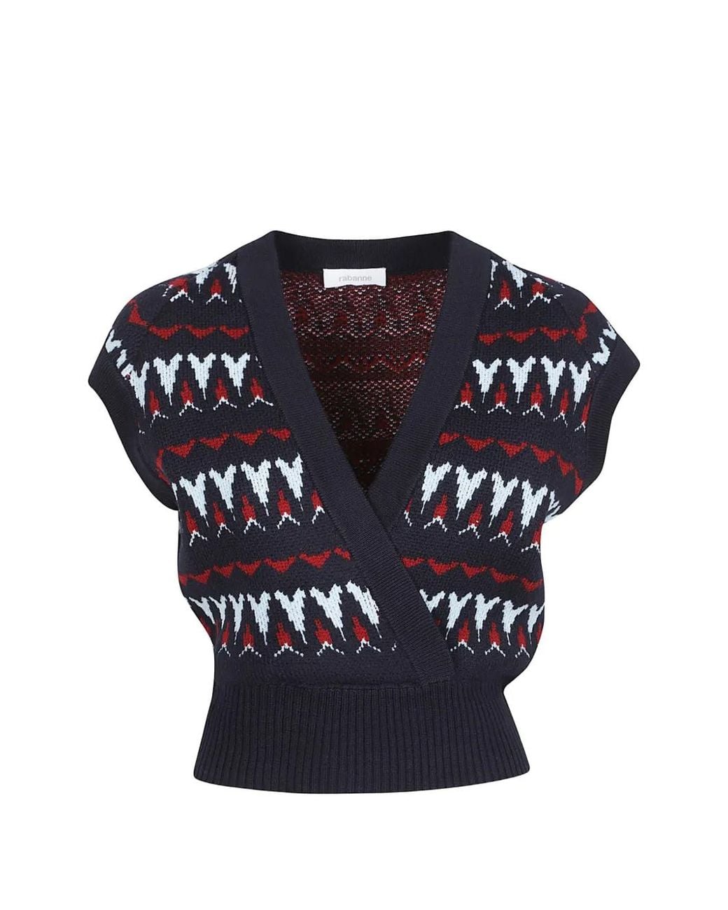 Rabanne Blue Vintage Jacquard Wool Wrap Knit Top
