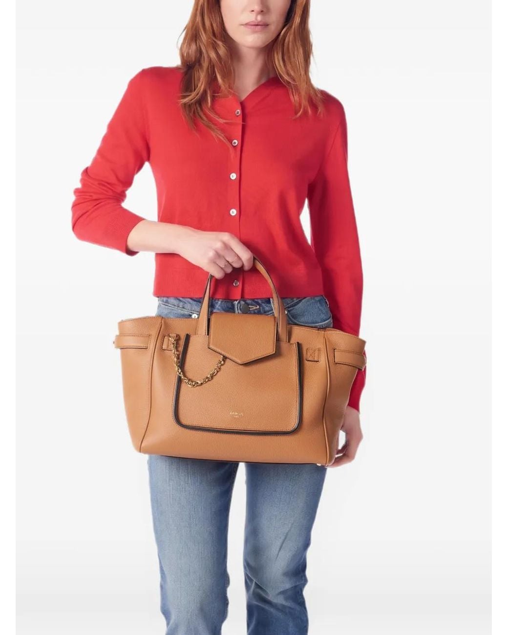 Lancel Red Medium Thea Tote Bag