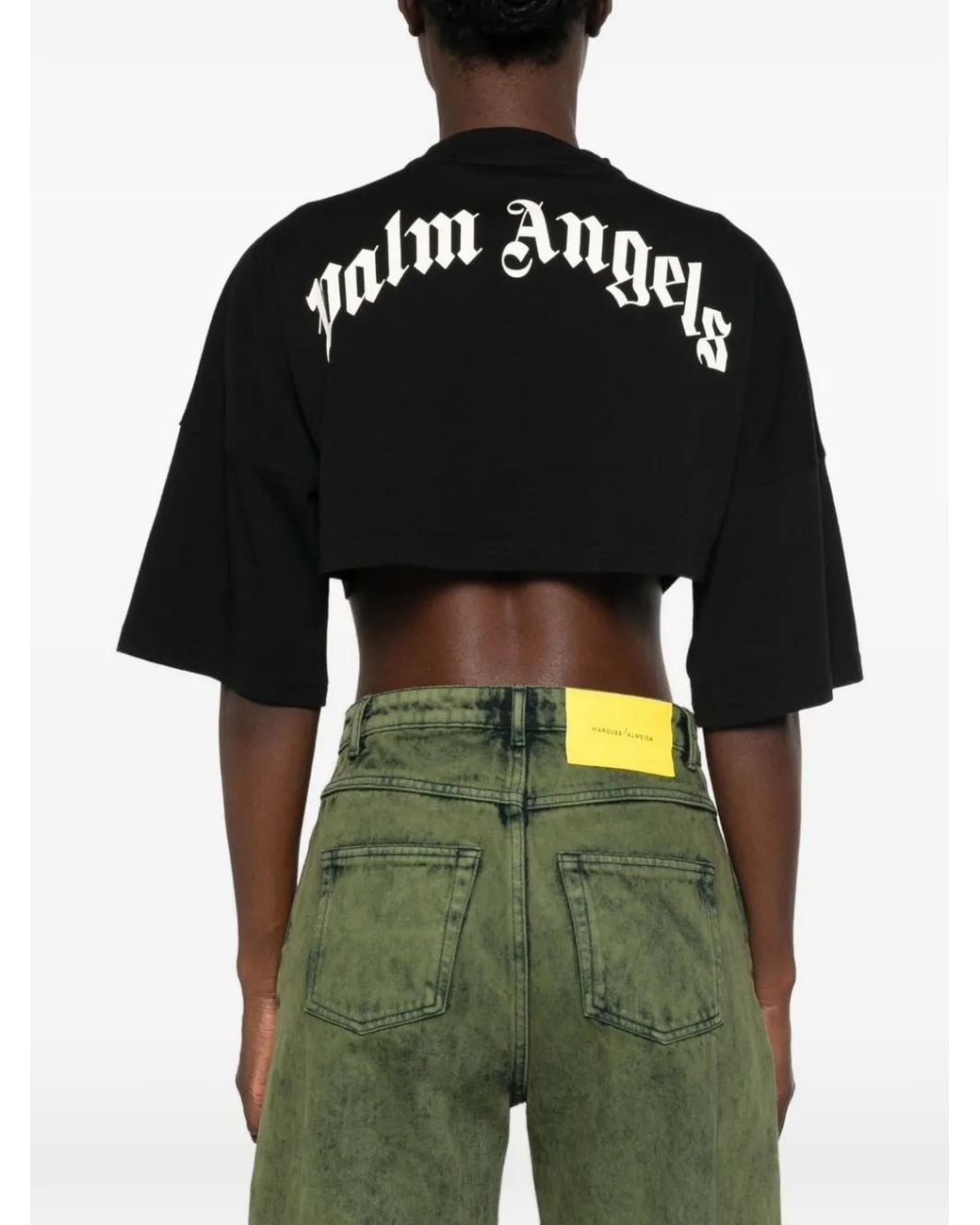 Palm Angels Black T-Shirt Crop À Logo Imprimé