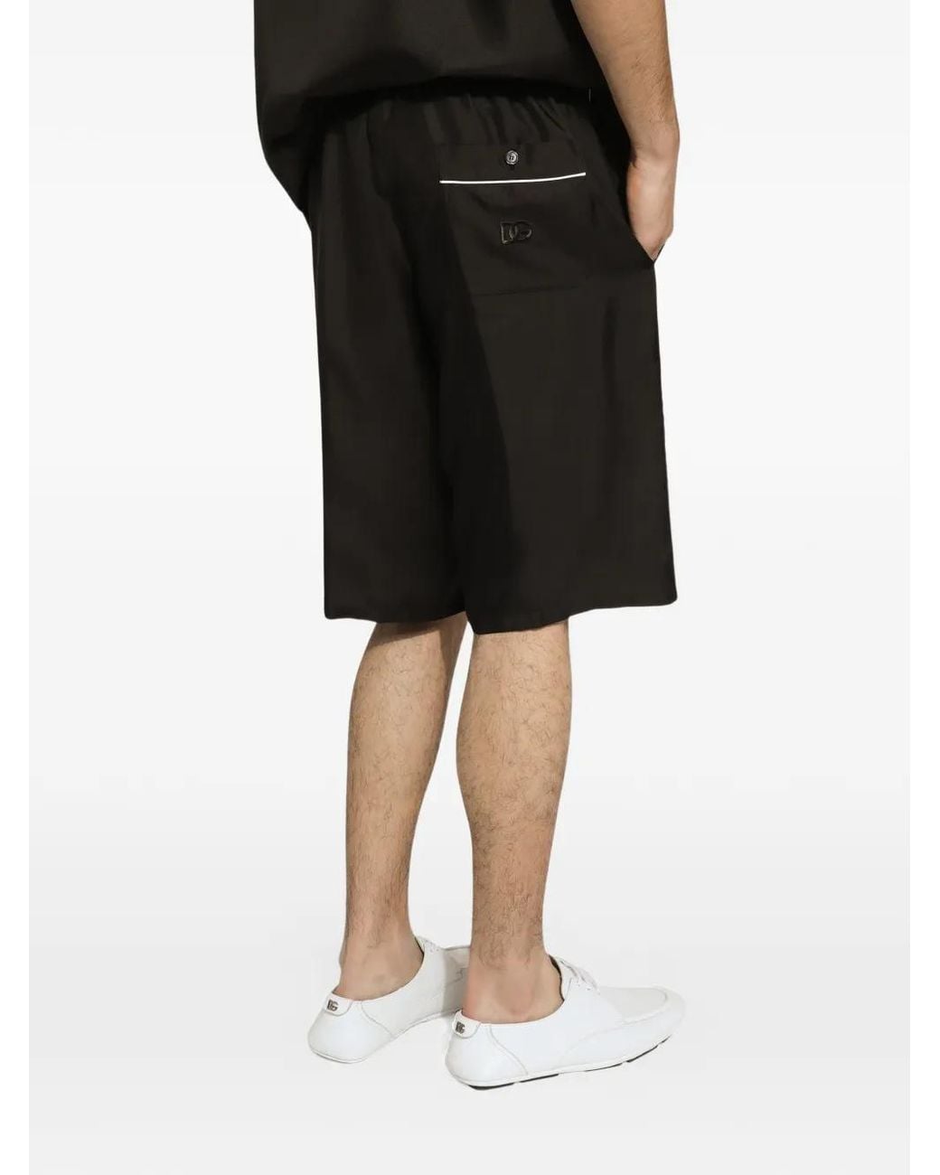 Dolce & Gabbana Black Embroidered Silk Jogging Shorts for men