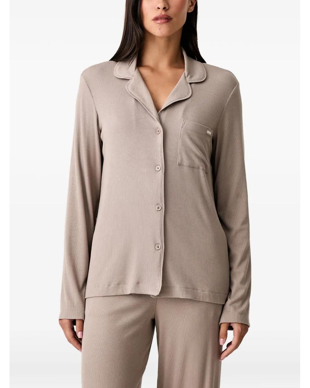DKNY Natural Ribbed-Knit Pajama Set