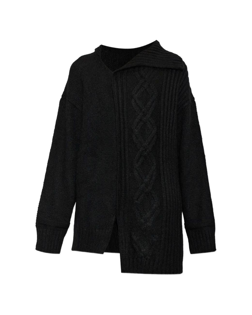 Yohji Yamamoto Black Cable-Knit Asymmetric Sweater for men