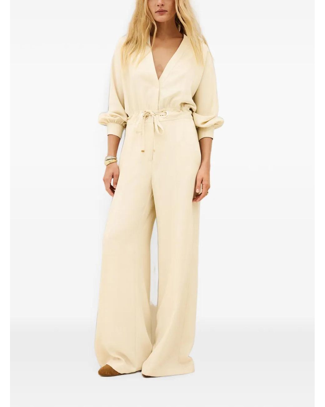 Ba&sh White Pere V-Neck Drawstring-Waist Jumpsuit