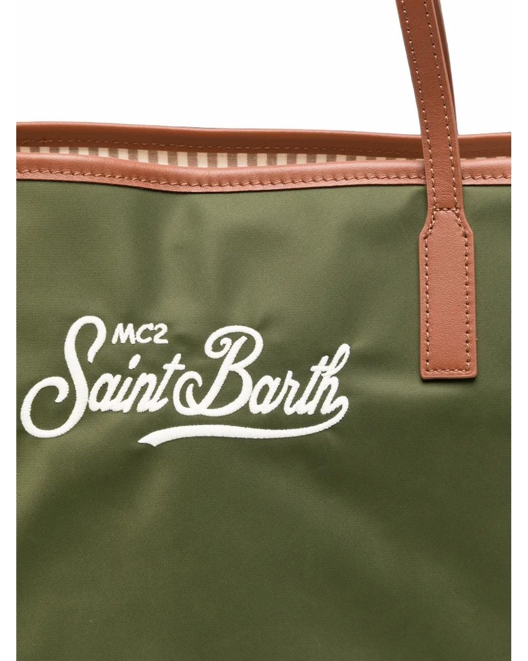 Mc2 Saint Barth Green Logo-Embroidered Faux-Leather Trim Tote Bag