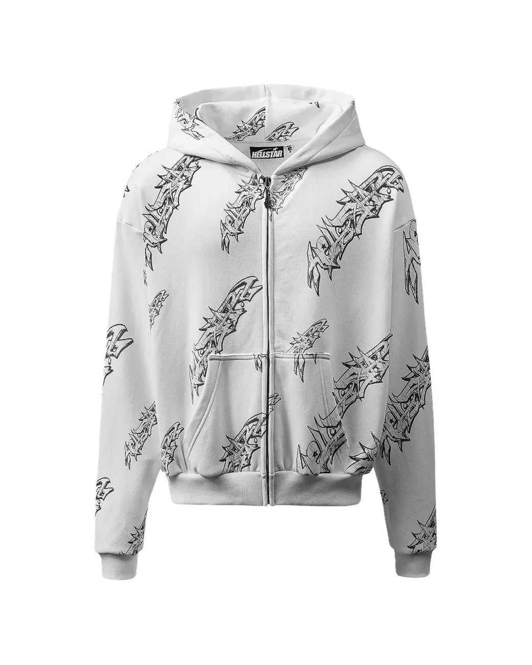 HELLSTAR Gray Graffiti-Print Zip-Up Hoodie for men