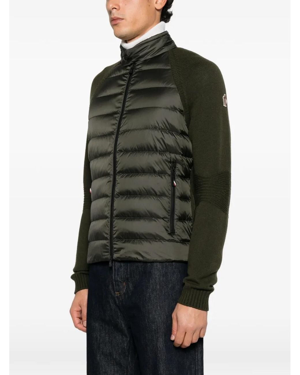 Moncler Green Quilted-Panel Padded Jacket for men