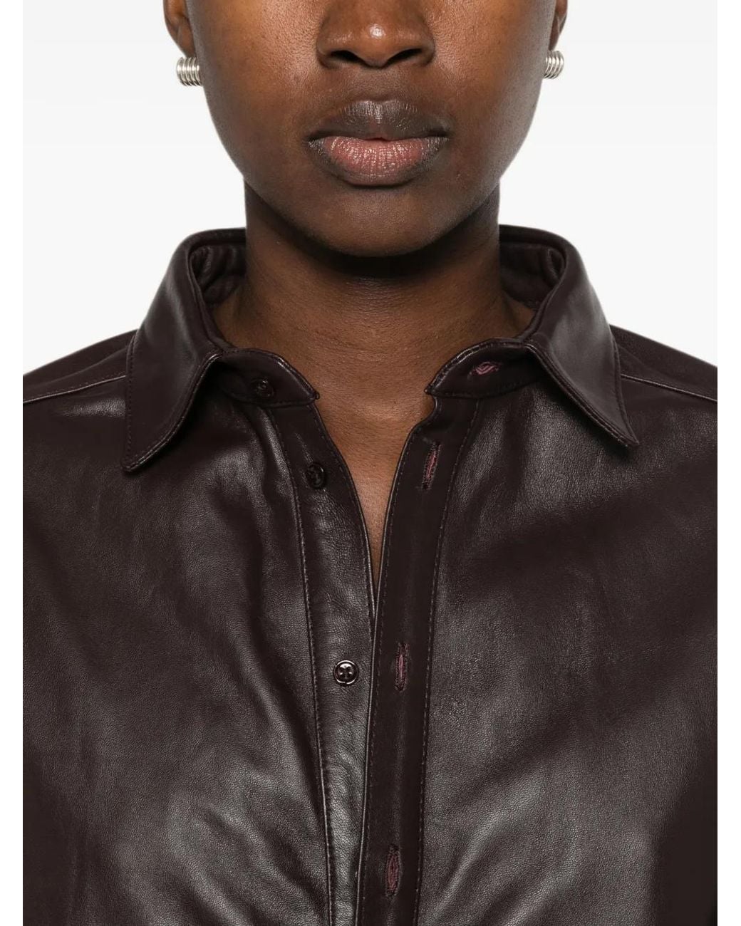 Bompard Brown Leather Shirt Jacket