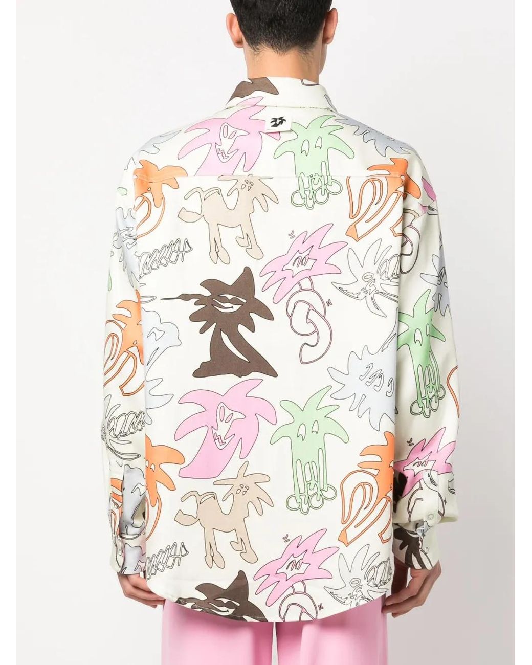 Palm Angels Gray Graphic-Print Long-Sleeve Shirt for men