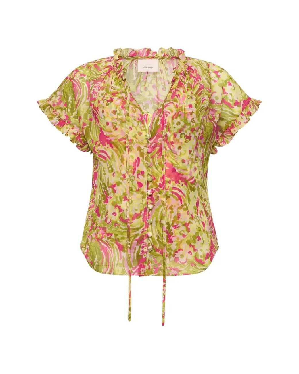 Cinq À Sept Yellow Daisy Swirl Jenise Ruffled Top