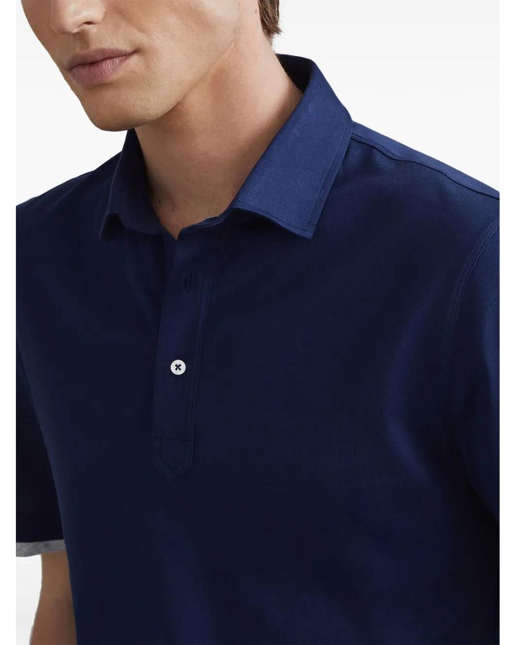 Brunello Cucinelli Blue Polo-Collar Cotton Polo Shirt for men