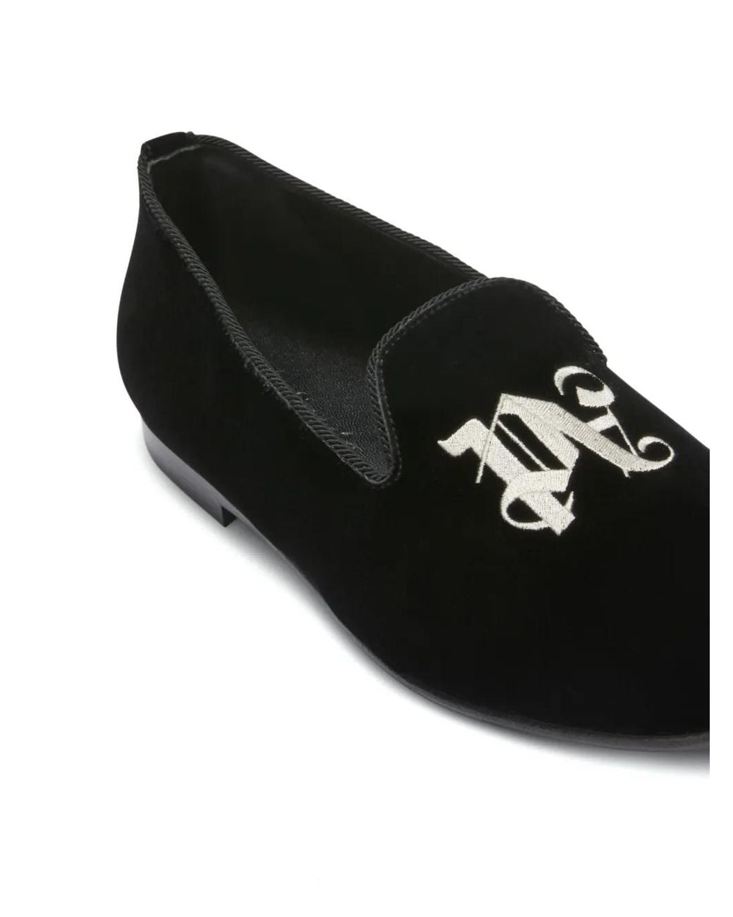 Palm Angels Black Monogram-Embroidered Suede Loafers