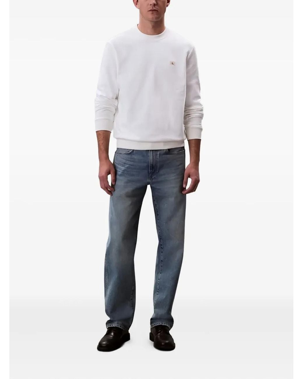Calvin Klein White Logo-Patch Crew-Neck Sweatshirt for men