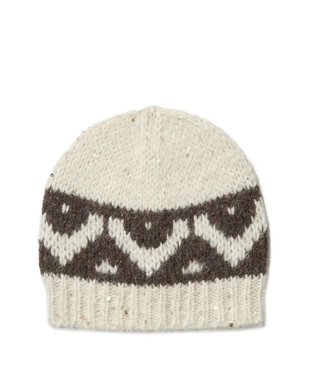 Peserico Natural Sequin-Embellished Jacquard-Knit Beanie Hat