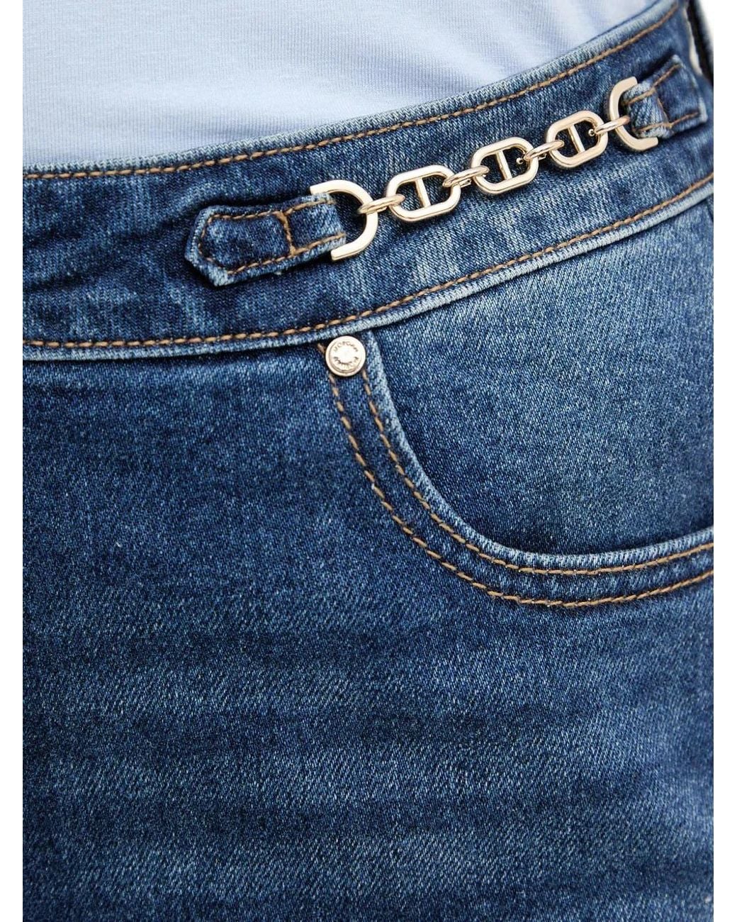 Morgan Blue Chain-Link-Detail Wide-Leg Jeans