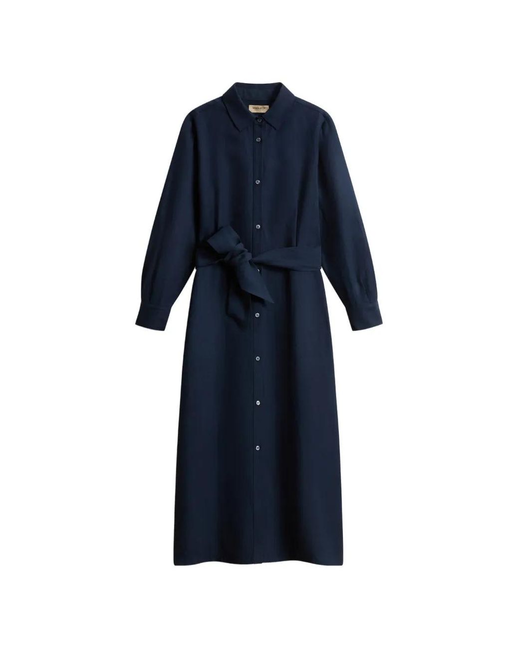Woolrich Blue Linen Blend Shirt Dress With Belt