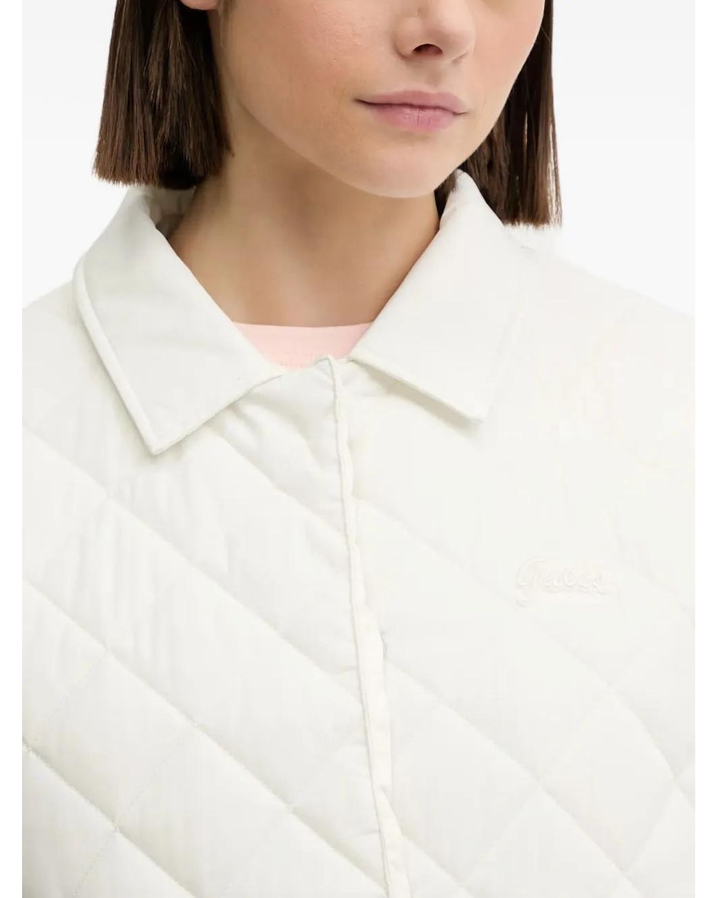 Guess White Quilted Collared Jacket