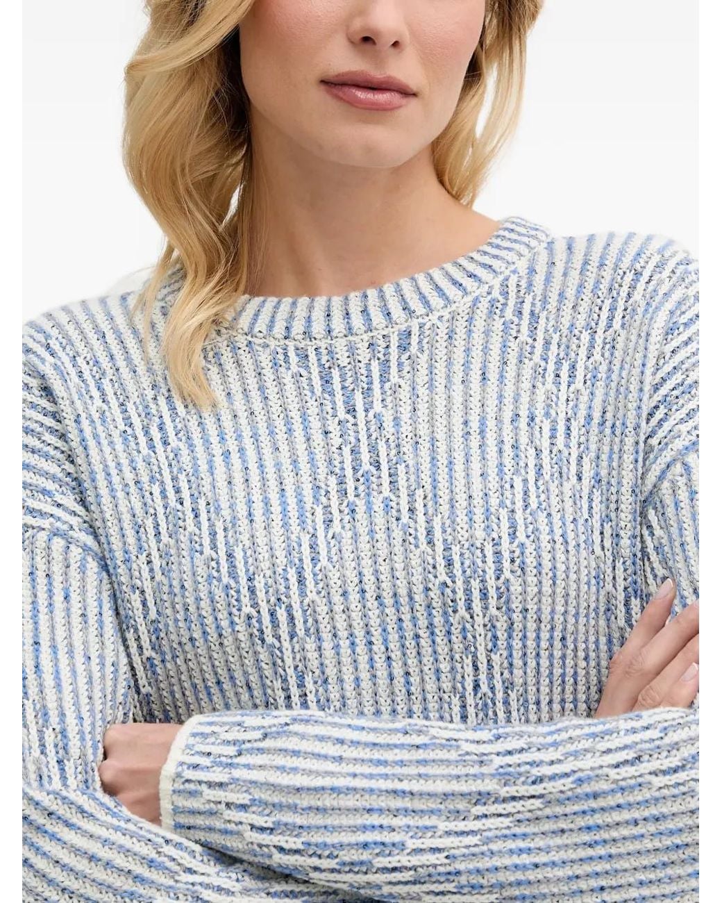 Ouí Gray Striped Crew-Neck Sweater