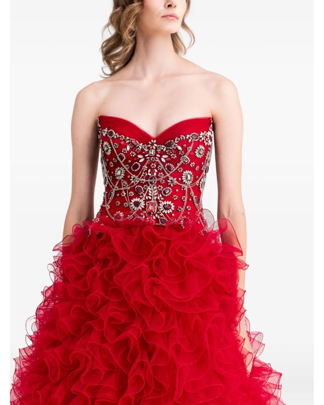 Gemy Maalouf Red Strapless Corset Maxi Dress