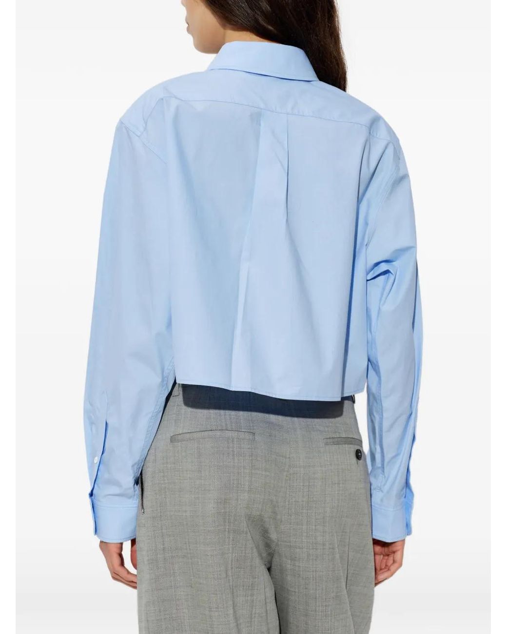 Alexander Wang Blue Embroidered Logo Cropped Shirt