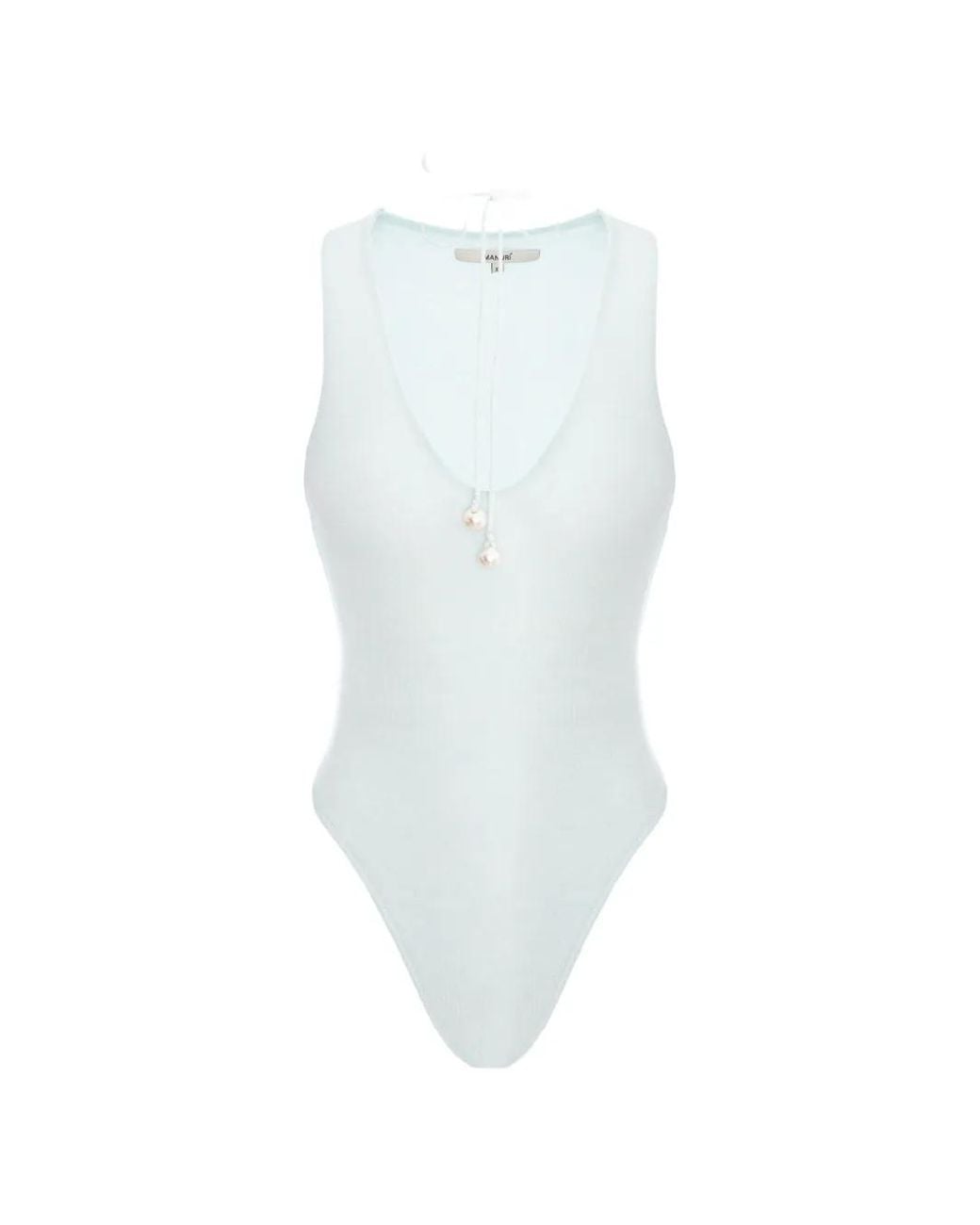 MANURI White Tie-Neck Sleeveless Bodysuit