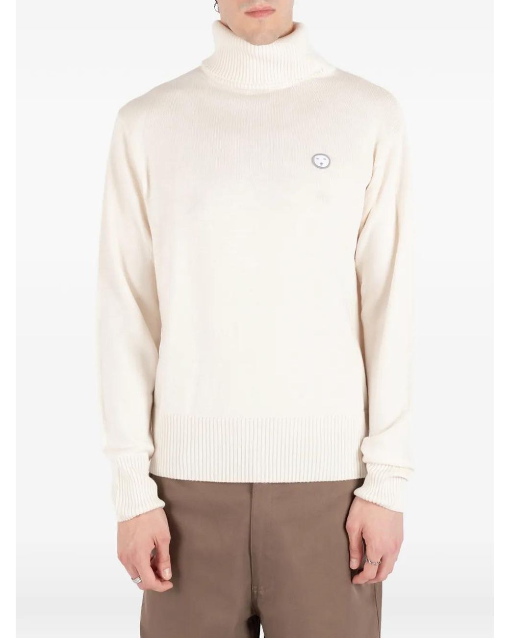 Societe Anonyme White Charles Roll-Neck Logo-Patch Sweater for men