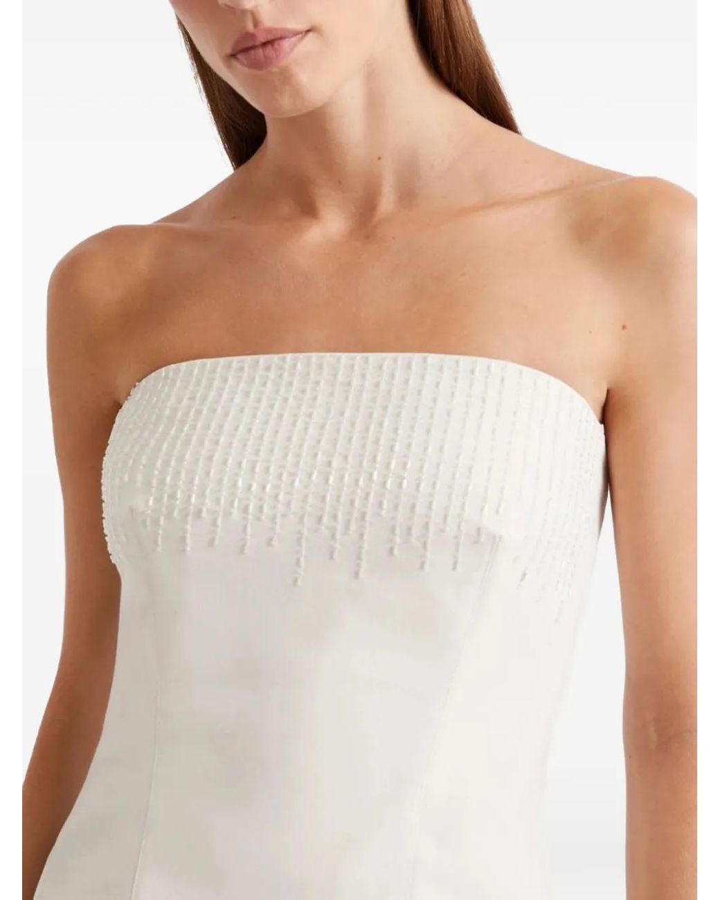 Marella White Mllrapace Bead-Embellished Strapless Top