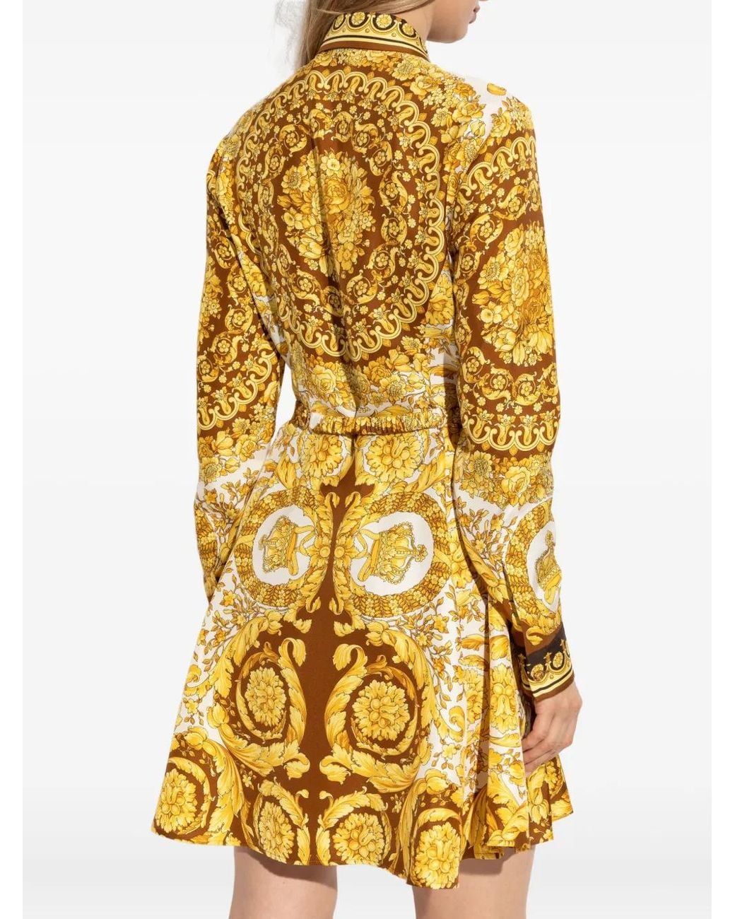 Versace Metallic Silk Belted Mini Shirt Dress