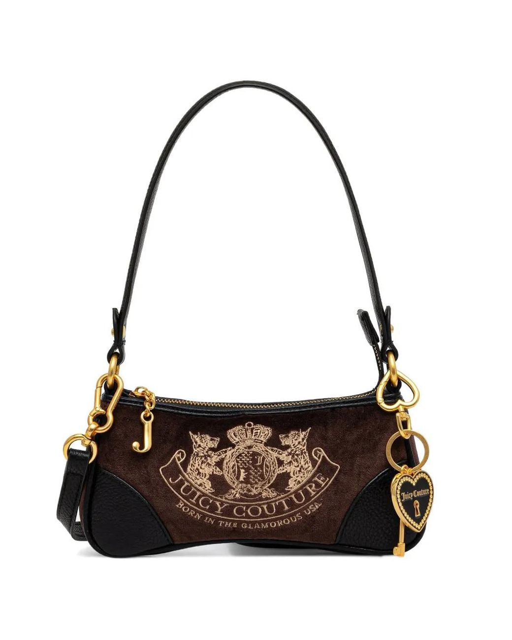 Juicy Couture Black Logo-Embroidered Velvet Shoulder Bag