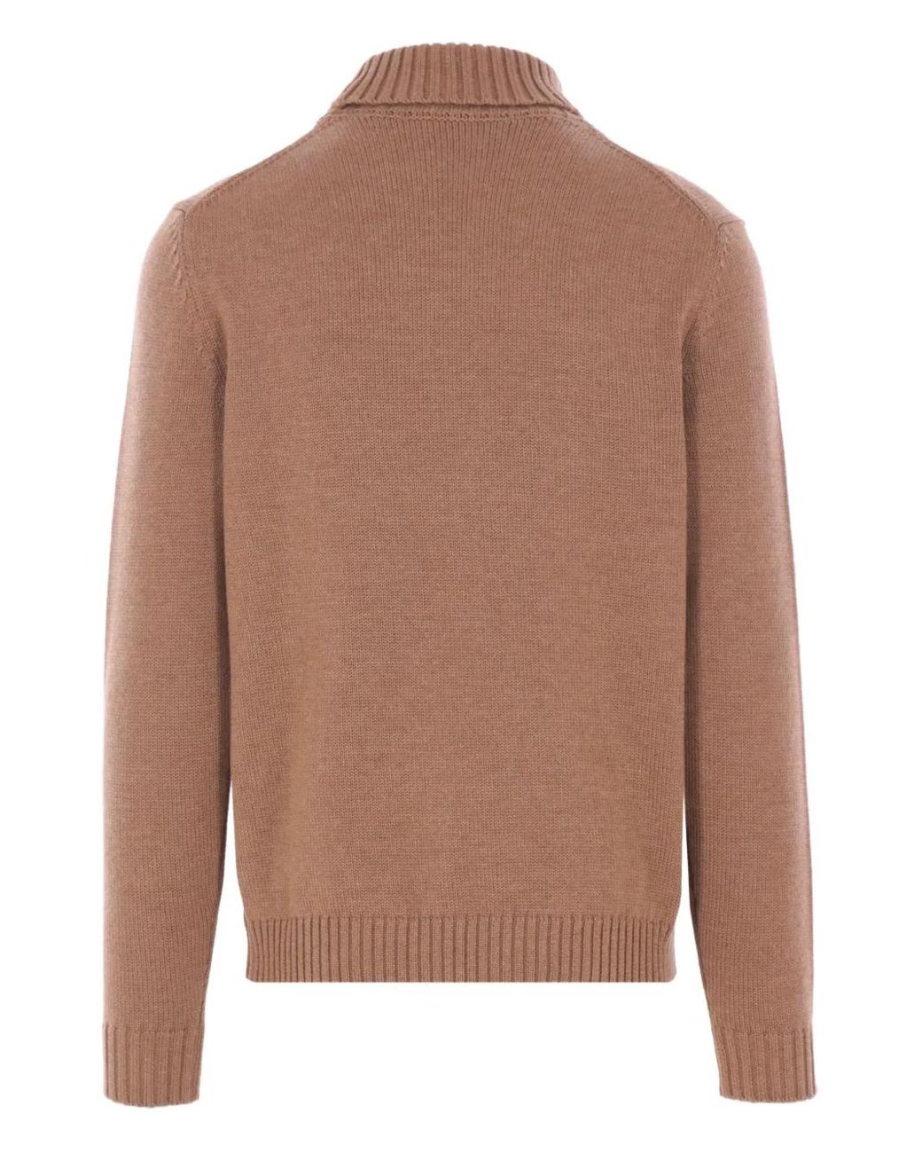 Zanone Brown Ribbed High-Neck Sweater for men
