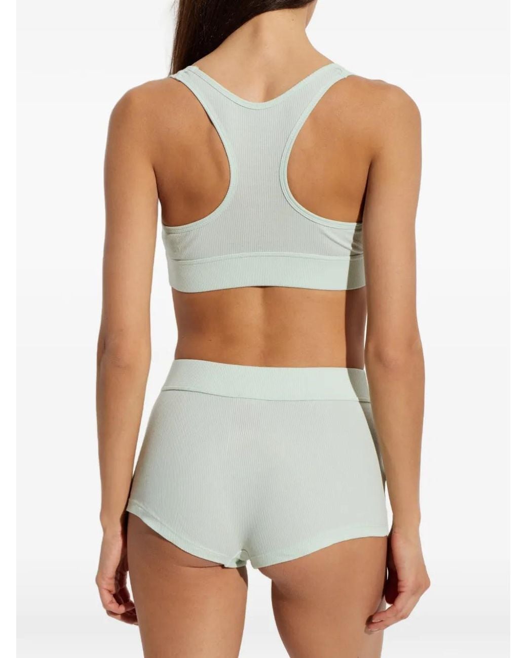 Palm Angels Blue Logo-Patch Ribbed-Knit Bra