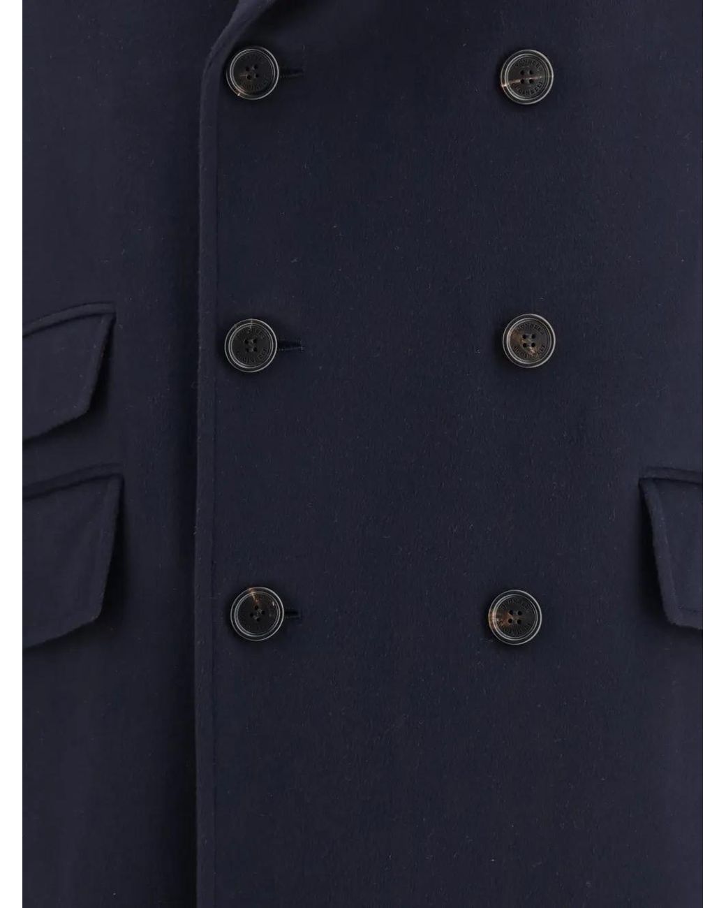 Brunello Cucinelli Blue Double-Breasted Wool Coat for men