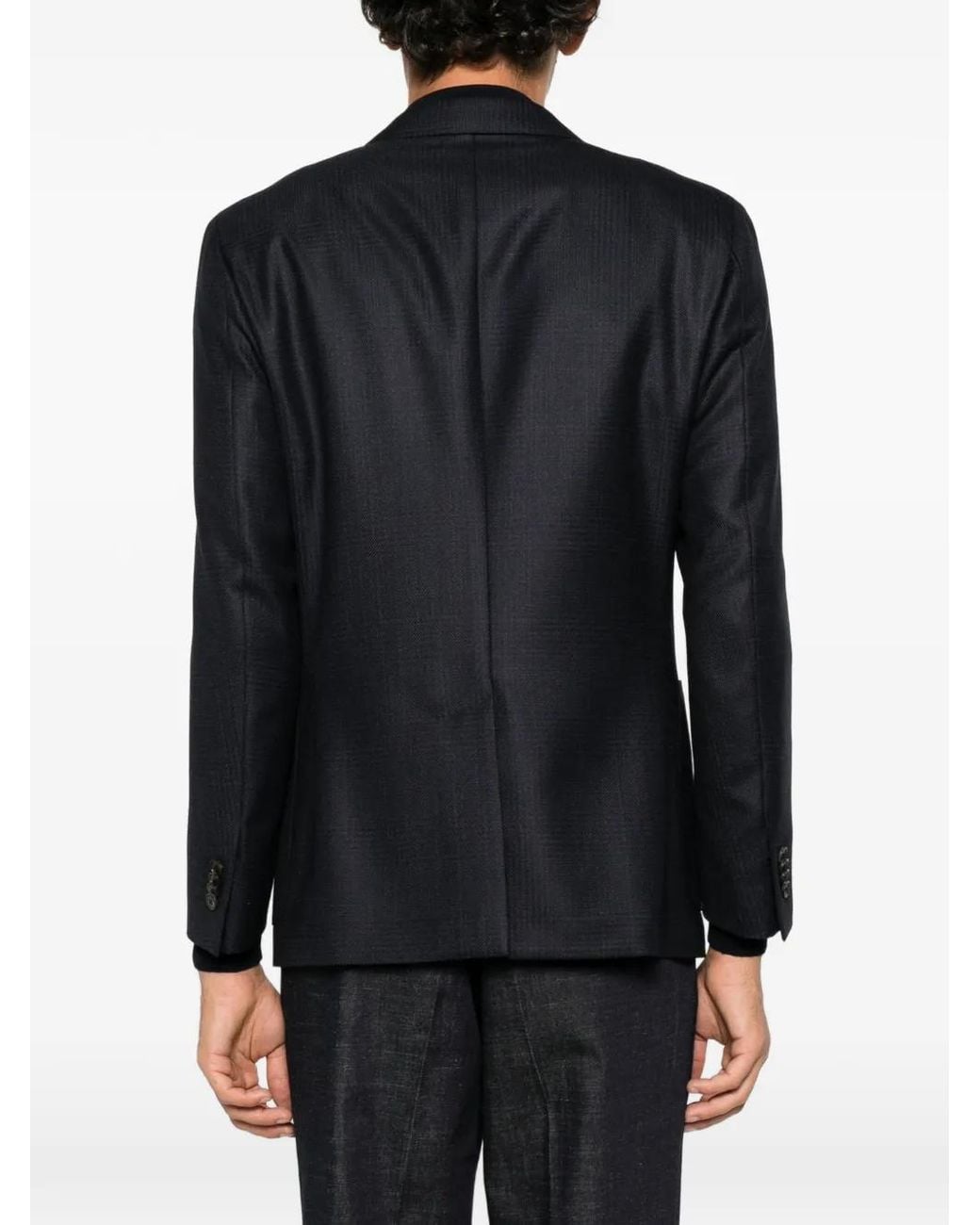 Corneliani Blue Double-Breasted Micro-Check Jacket for men