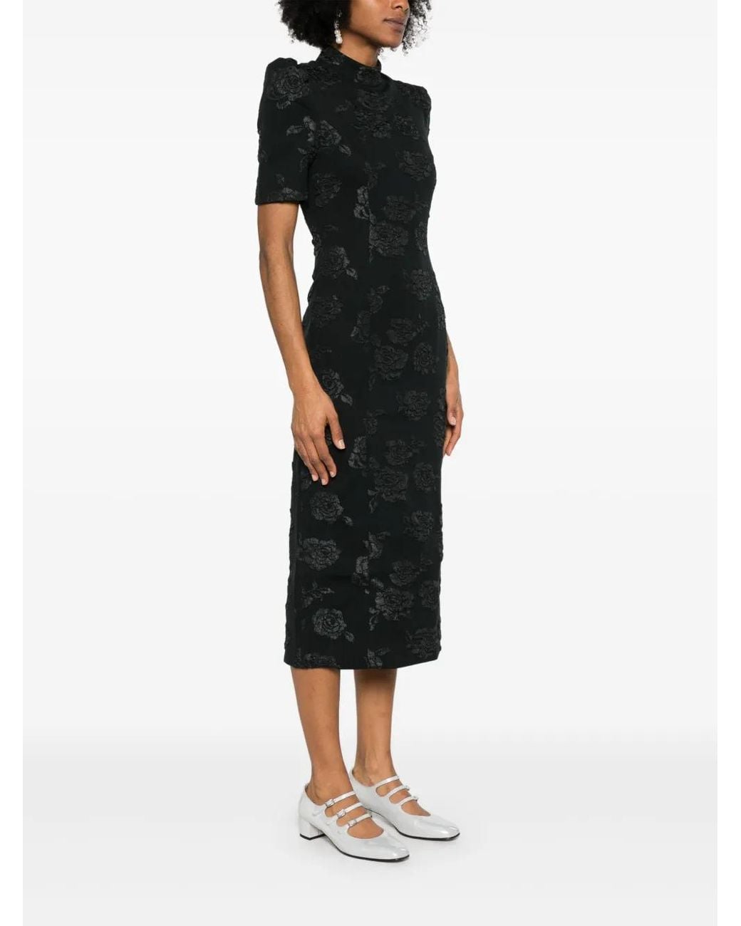 ROTATE BIRGER CHRISTENSEN Jacquard Midi Dress in Black | Lyst