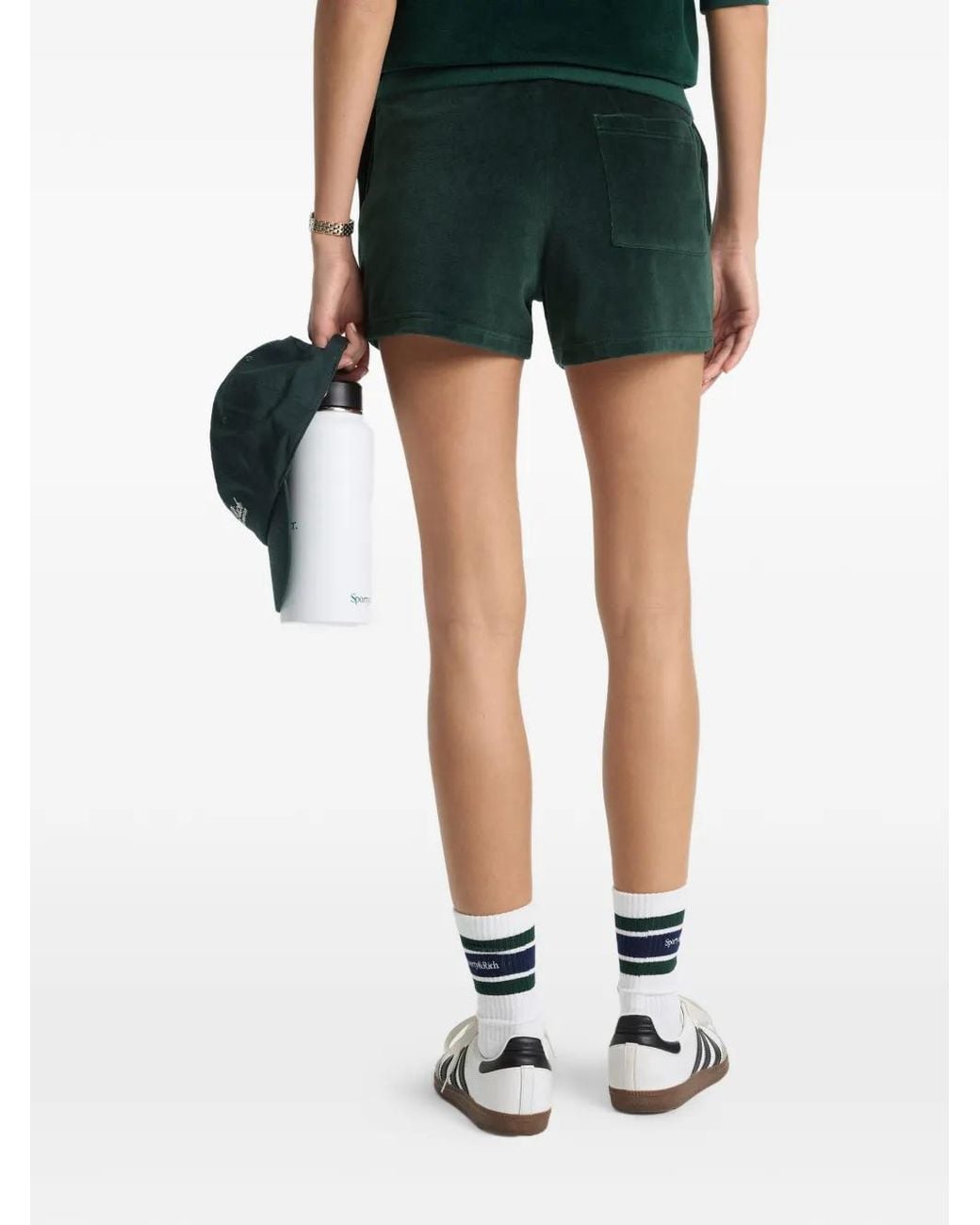Sporty & Rich Green Logo-Embroidery Shorts