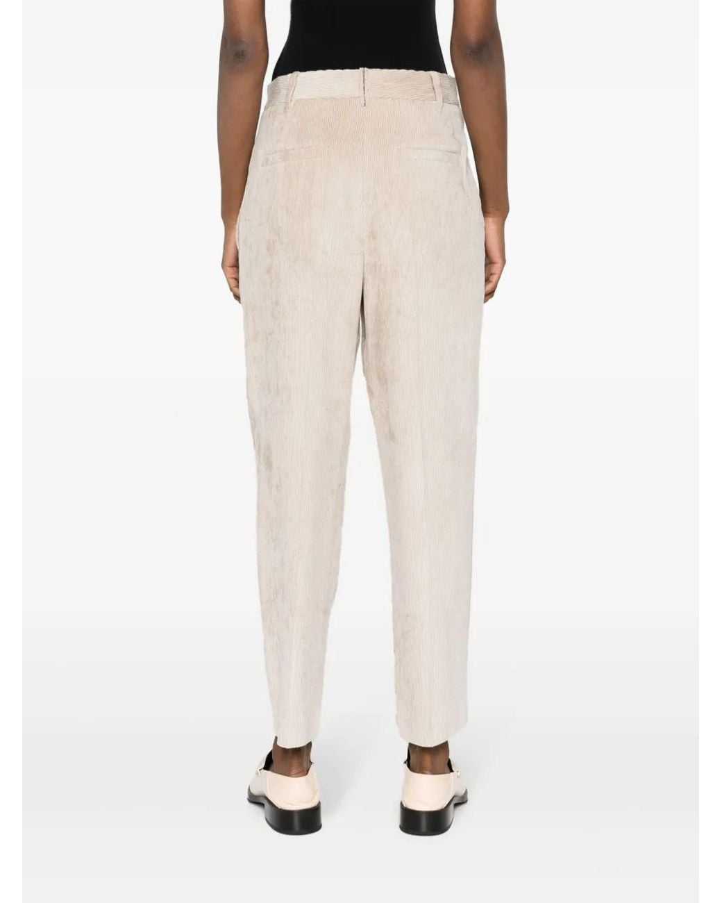 Brunello Cucinelli Natural Velvet Corduroy Trousers With Precious Details