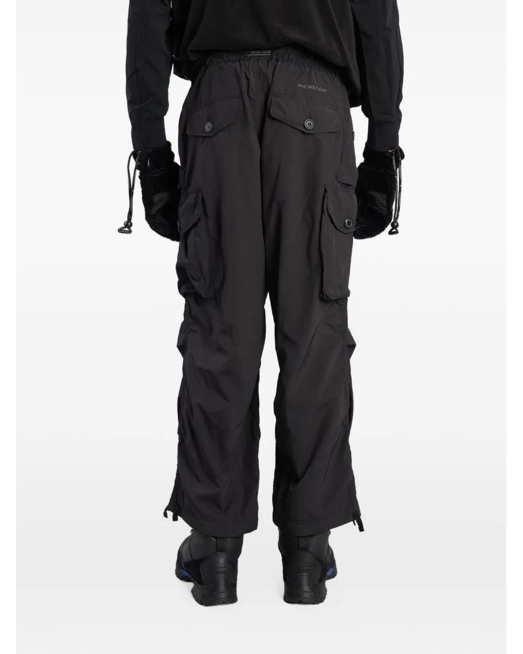 And Wander Black Logo-Embroidered Cargo Straight-Leg Trousers for men