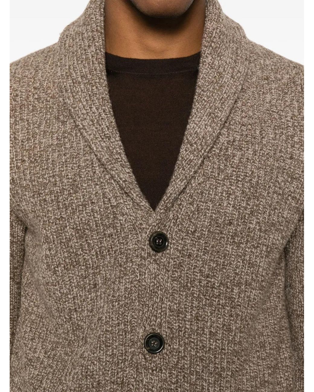 Daniele Fiesoli Brown Buttoned Shawl-Collar Cardigan for men